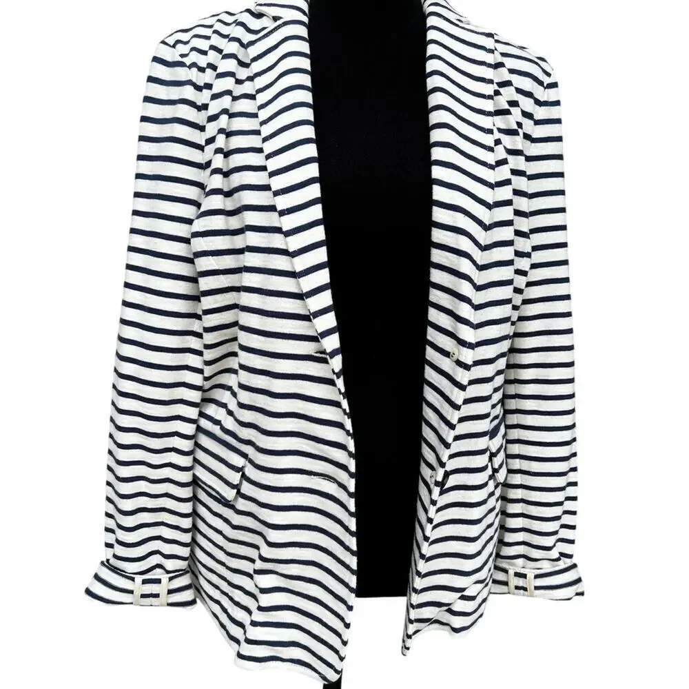 J.CREW size M blazer cream with navy stripes cotton